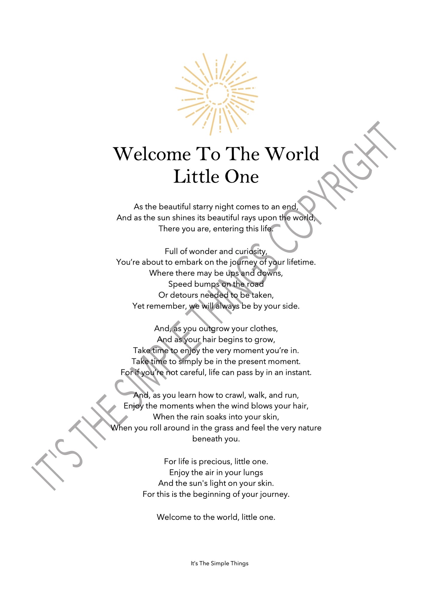 "Welcome Little One" Print